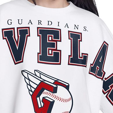 Women's G-III 4Her by Carl Banks White Cleveland Guardians Bleachers Cropped Pullover Sweatshirt