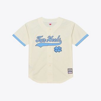 Men's Mitchell & Ness Cream North Carolina Tar Heels Mesh Button-Up Batting Practice Baseball Jersey