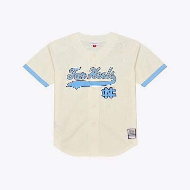 Men's Mitchell & Ness Cream North Carolina Tar Heels Mesh Button-Up Batting Practice Baseball Jersey