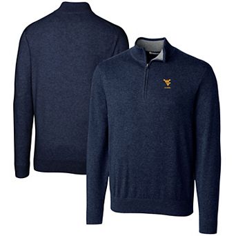 Men's Cutter & Buck Navy West Virginia Mountaineers Alumni Logo Lakemont Tri-Blend Quarter-Zip Pullover Sweater
