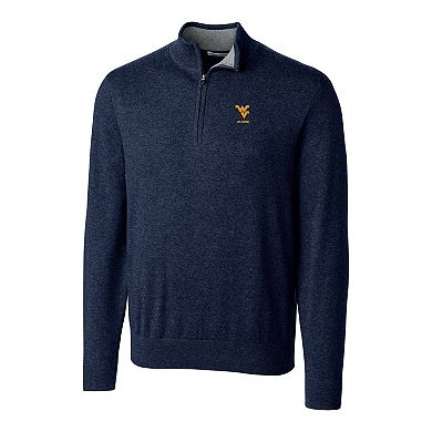 Men's Cutter & Buck Navy West Virginia Mountaineers Alumni Logo Lakemont Tri-Blend Quarter-Zip Pullover Sweater