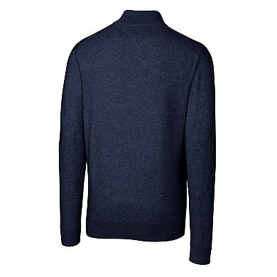 Men's Cutter & Buck Navy West Virginia Mountaineers Alumni Logo Lakemont Tri-Blend Quarter-Zip Pullover Sweater