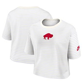Women's Nike White/Cream Buffalo Bills Striped Cropped T-Shirt