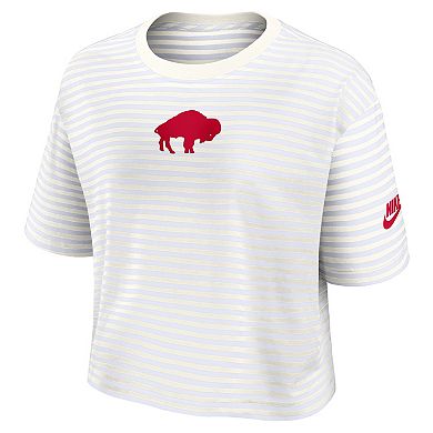 Women's Nike White/Cream Buffalo Bills Striped Cropped T-Shirt