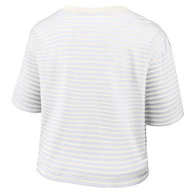 Women's Nike White/Cream Buffalo Bills Striped Cropped T-Shirt