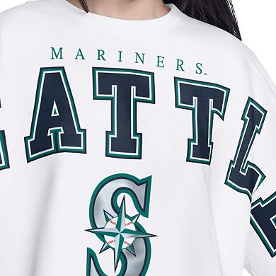 Women's G-III 4Her by Carl Banks White Seattle Mariners Bleachers Cropped Pullover Sweatshirt