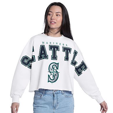 Women's G-III 4Her by Carl Banks White Seattle Mariners Bleachers Cropped Pullover Sweatshirt