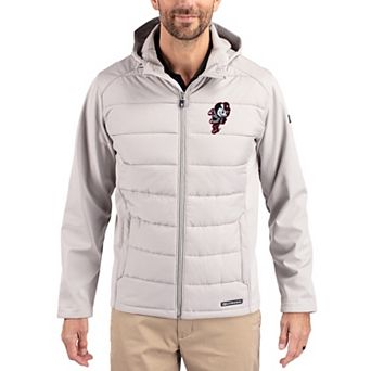 Men's Cutter & Buck Gray Ohio State Buckeyes Evoke Hybrid Eco Softshell Recycled Full Zip Hooded Jacket