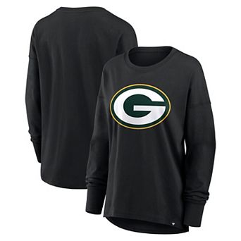 Women's Fanatics Black Green Bay Packers Relaxed Hip Essential Long Sleeve T-Shirt