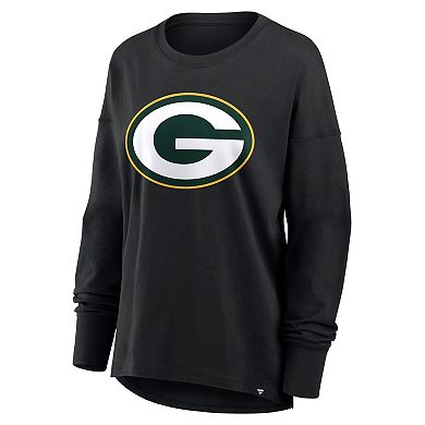 Women's Fanatics Black Green Bay Packers Relaxed Hip Essential Long Sleeve T-Shirt