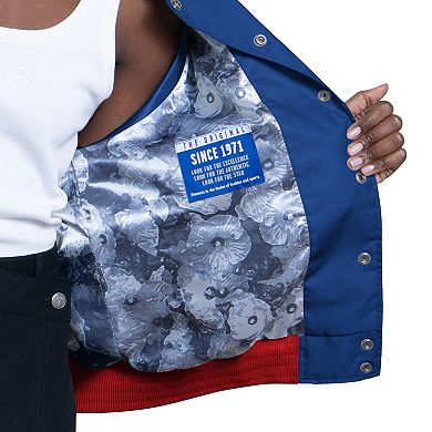 Women's Starter Royal/White Buffalo Bills Raglan Blitz Full-Snap Varsity Jacket