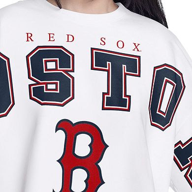 Women's G-III 4Her by Carl Banks White Boston Red Sox Bleachers Cropped Pullover Sweatshirt