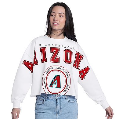 Women's G-III 4Her by Carl Banks White Arizona Diamondbacks Bleachers Cropped Pullover Sweatshirt