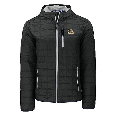 Men's Cutter & Buck Black LSU Tigers Rainier Eco PrimaLoft Hooded Full-Zip Jacket