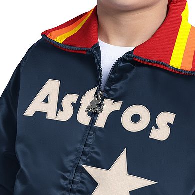 Youth Starter Navy Houston Astros The Captain Jr. Cooperstown Collection Full-Zip Varsity Jacket