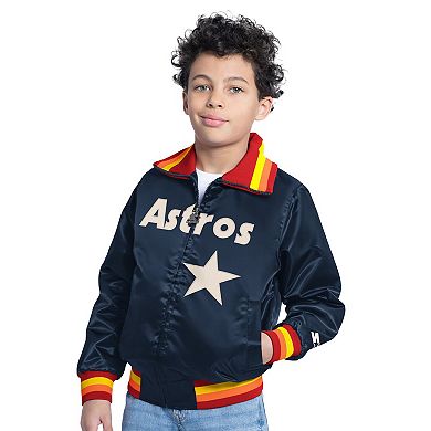 Youth Starter Navy Houston Astros The Captain Jr. Cooperstown Collection Full-Zip Varsity Jacket