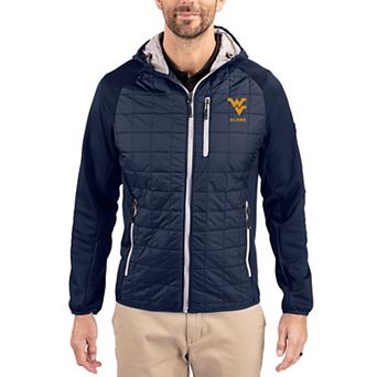 Men's Cutter & Buck Navy West Virginia Mountaineers Rainier Eco Hybrid PrimaLoft Raglan Full-Zip Jacket