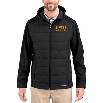 Men's Cutter & Buck Black LSU Tigers Evoke Hybrid Eco Softshell Recycled Full Zip Hooded Jacket