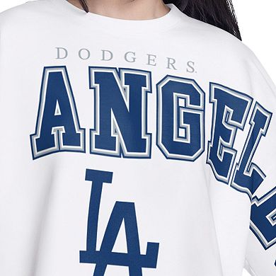 Women's G-III 4Her by Carl Banks White Los Angeles Dodgers Bleachers Cropped Pullover Sweatshirt