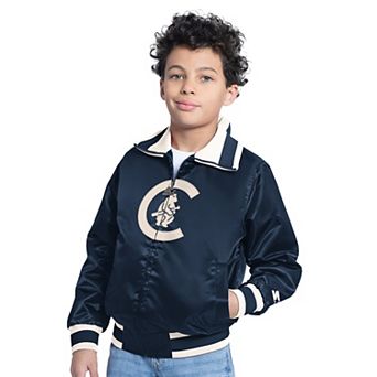 Youth Starter Navy Chicago Cubs The Captain Jr. Cooperstown Collection Full-Zip Varsity Jacket