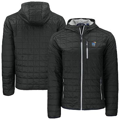 Men's Cutter & Buck Black Kansas Jayhawks Rainier Eco PrimaLoft Hooded Full-Zip Jacket