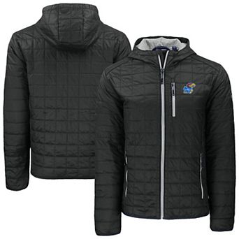 Men's Cutter & Buck Black Kansas Jayhawks Rainier Eco PrimaLoft Hooded Full-Zip Jacket