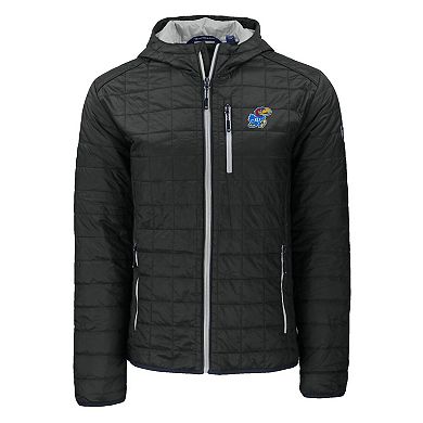 Men's Cutter & Buck Black Kansas Jayhawks Rainier Eco PrimaLoft Hooded Full-Zip Jacket