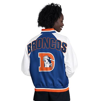 Women's Starter Blue/White Denver Broncos Raglan Blitz Full-Snap Varsity Jacket