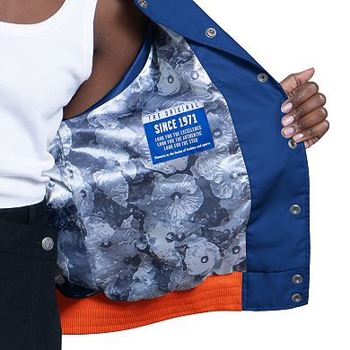 Women's Starter Blue/White Denver Broncos Raglan Blitz Full-Snap Varsity Jacket