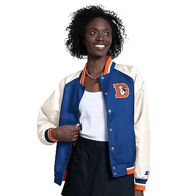 Women's Starter Blue/White Denver Broncos Raglan Blitz Full-Snap Varsity Jacket