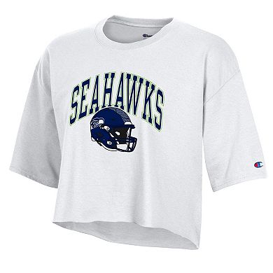 Women's Champion White Seattle Seahawks Boyfriend Cropped T-Shirt