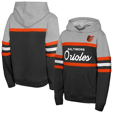 Youth Mitchell & Ness Black/Grey Baltimore Orioles Cooperstown Head Coach Pullover Hoodie