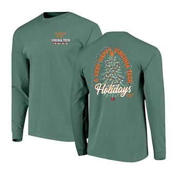 Men's Green Virginia Tech Hokies Comfort Colors Merry Christmas Tree Long Sleeve T-Shirt
