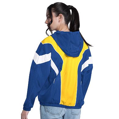 Women's G-III 4Her by Carl Banks Royal/Gold Golden State Warriors Quarterback Lightweight Oversized Full-Zip Jacket