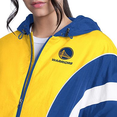 Women's G-III 4Her by Carl Banks Royal/Gold Golden State Warriors Quarterback Lightweight Oversized Full-Zip Jacket