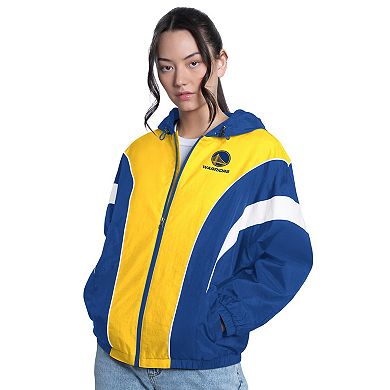 Women's G-III 4Her by Carl Banks Royal/Gold Golden State Warriors Quarterback Lightweight Oversized Full-Zip Jacket