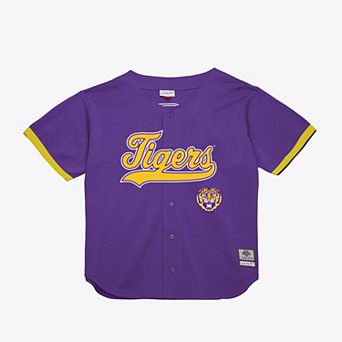 Men's Mitchell & Ness Purple LSU Tigers Mesh Button-Up Batting Practice Baseball Jersey