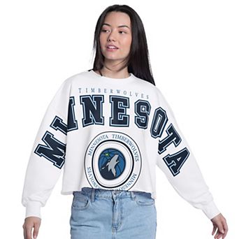 Women's G-III 4Her by Carl Banks White Minnesota Timberwolves Bleachers Cropped French Terry Sweatshirt