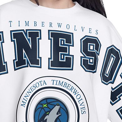 Women's G-III 4Her by Carl Banks White Minnesota Timberwolves Bleachers Cropped French Terry Sweatshirt