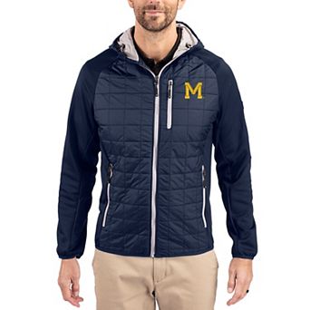 Men's Cutter & Buck Navy Michigan Wolverines Rainier Eco Hybrid PrimaLoft Raglan Full-Zip Jacket