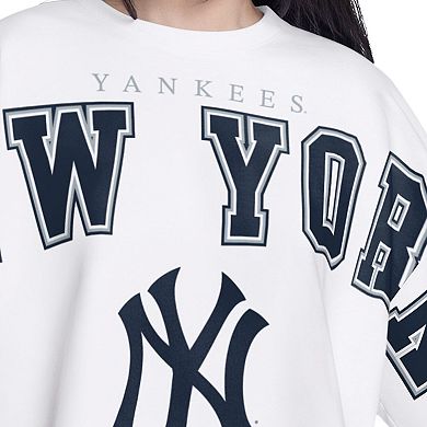 Women's G-III 4Her by Carl Banks White New York Yankees Bleachers Cropped Pullover Sweatshirt