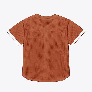 Men's Mitchell & Ness Texas Orange Texas Longhorns Mesh Button-Up Batting Practice Baseball Jersey