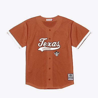 Men's Mitchell & Ness Texas Orange Texas Longhorns Mesh Button-Up Batting Practice Baseball Jersey