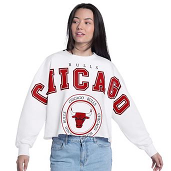 Women's G-III 4Her by Carl Banks White Chicago Bulls Bleachers Cropped French Terry Sweatshirt