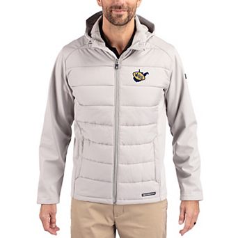 Men's Cutter & Buck Gray West Virginia Mountaineers Evoke Hybrid Eco Softshell Recycled Full Zip Hooded Jacket