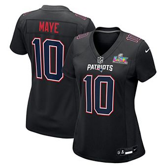 Women's Nike Drake Maye Black New England Patriots Super Bowl LX Patch Carbon Fashion Game Jersey