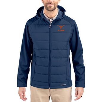 Men's Cutter & Buck Navy Texas Longhorns Evoke Hybrid Eco Softshell Recycled Full Zip Hooded Jacket