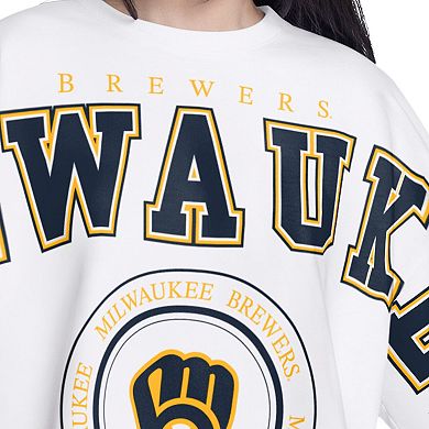 Women's G-III 4Her by Carl Banks White Milwaukee Brewers Bleachers Cropped Pullover Sweatshirt