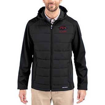 Men's Cutter & Buck Black Arkansas Razorbacks Evoke Hybrid Eco Softshell Recycled Full Zip Hooded Jacket