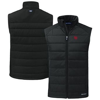 Men's Cutter & Buck Black Nebraska Huskers Evoke Hybrid Eco Softshell Recycled Full-Zip Vest